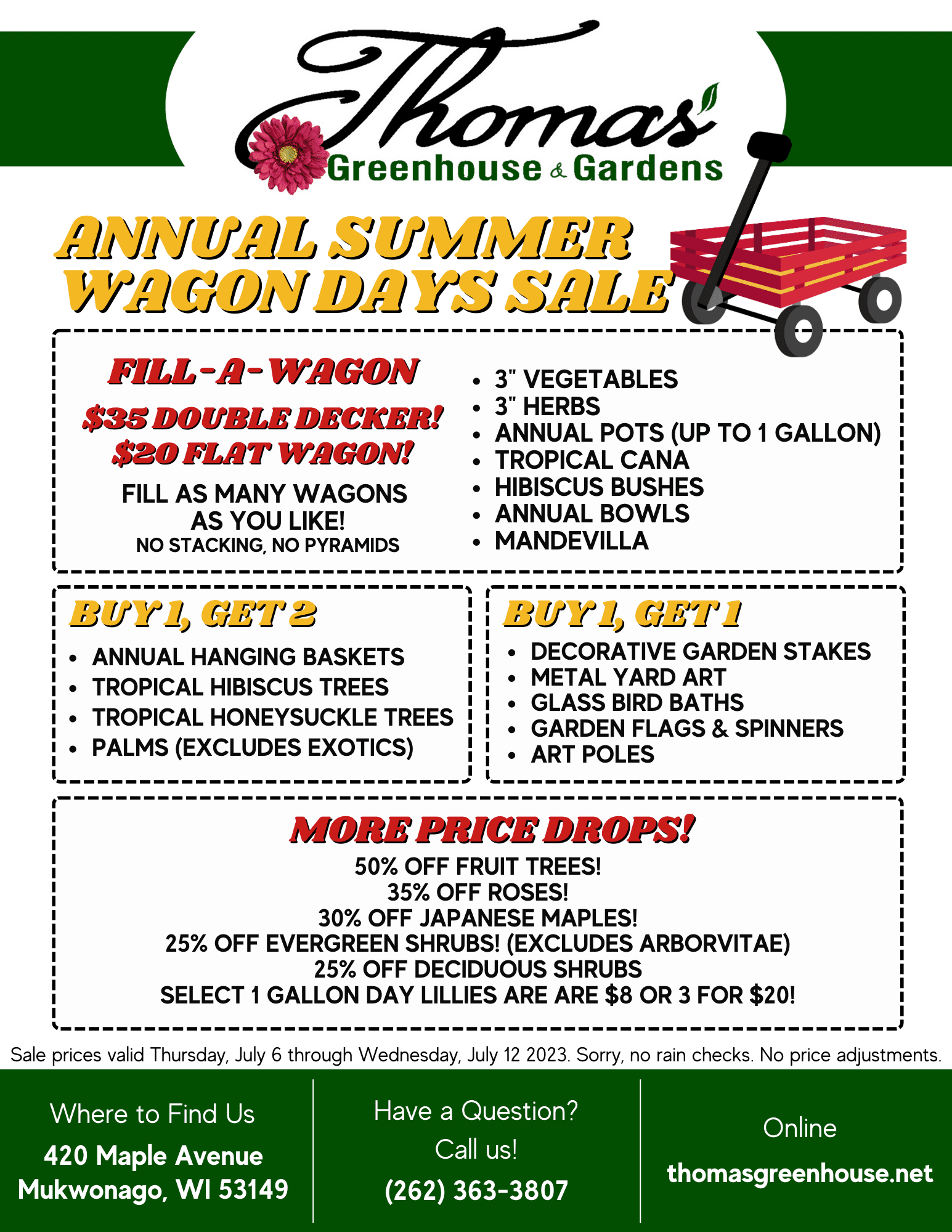 Thomas Greenhouse Wagon Days Sale • Thomas Greenhouse & Gardens Thomas Greenhouse Wagon Days Sale