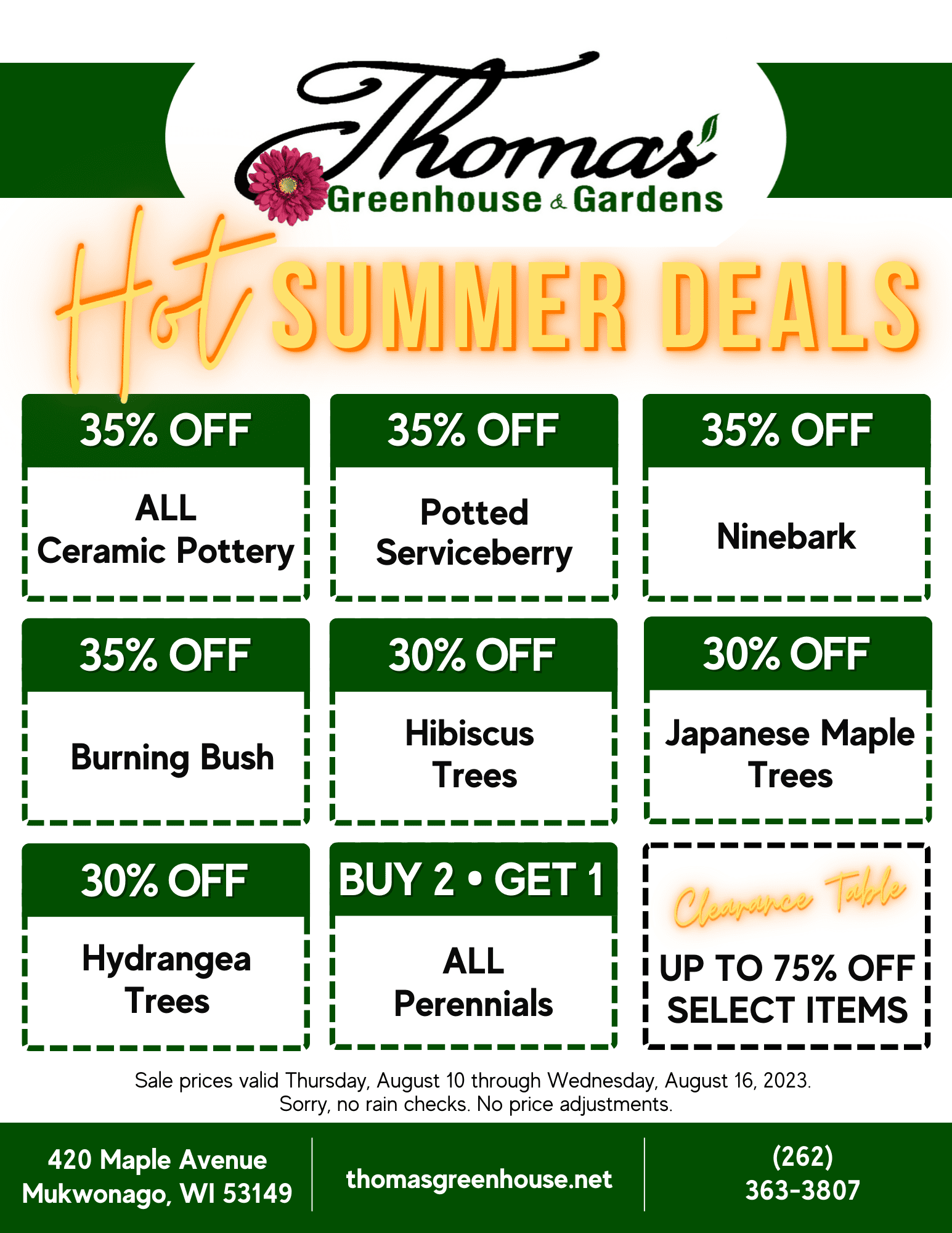 thomas greenhouse, hot summer deals
